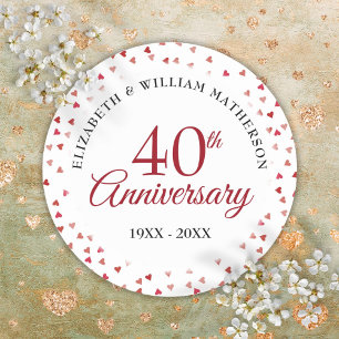 Sticker Rond 40e Anniversaire de Mariage Rubis Cœurs d'Amour