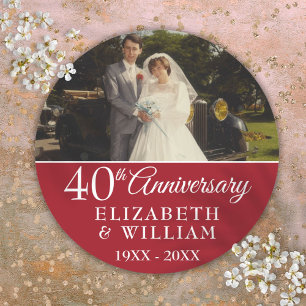 Sticker Rond 40e anniversaire du Mariage Photo Elegant Ruby