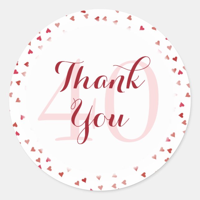 Sticker Rond 40e anniversaire du Mariage Ruby Hearts Merci (Devant)
