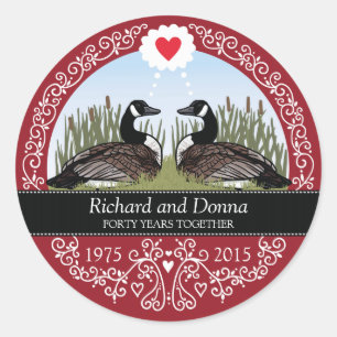 Sticker Rond 40e anniversaire Mariage personnalisé, Oies