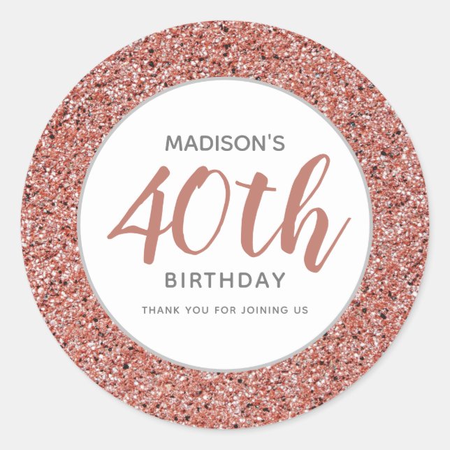Sticker Rond 40e anniversaire Merci rose Parties scintillant pe (Devant)