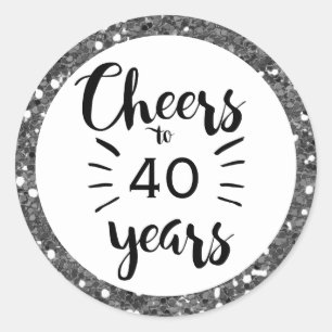 Sticker Rond 40e anniversaire noir blanc et argent
