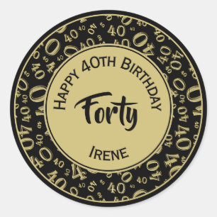 Sticker Rond 40e anniversaire Numéro 40 Motif Or et noir