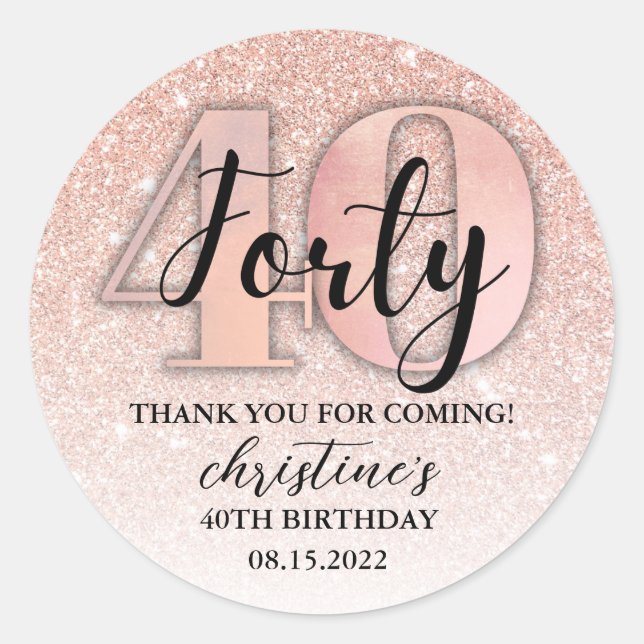 Sticker Rond 40e anniversaire Parties scintillant Merci (Devant)