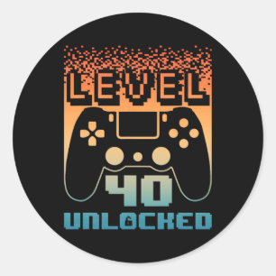Sticker Rond 40e Anniversaire Pour Homme Niveau 40 Jeu Déverrou