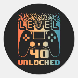 Sticker Rond 40e Anniversaire Pour Homme Niveau 40 Jeu Déverrou