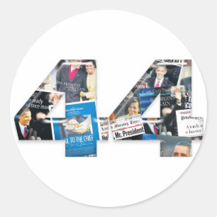Sticker Rond 44 : Collage de journal d'inauguration d'Obama