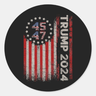 Sticker Rond 45 47 Trump 2024 - Drapeau américain