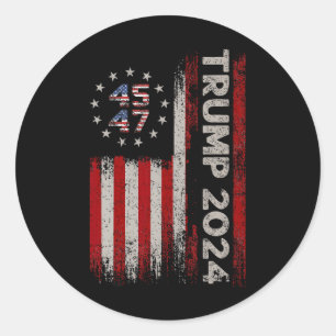 Sticker Rond 45 47 Trump 2024 Drapeau américain 1