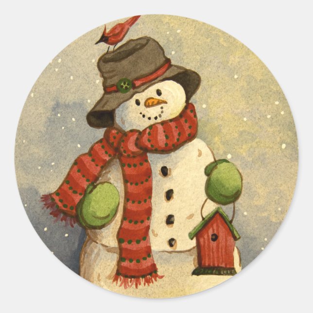 Sticker Rond 4905 Noël des Snowman et Birdhouse (Devant)