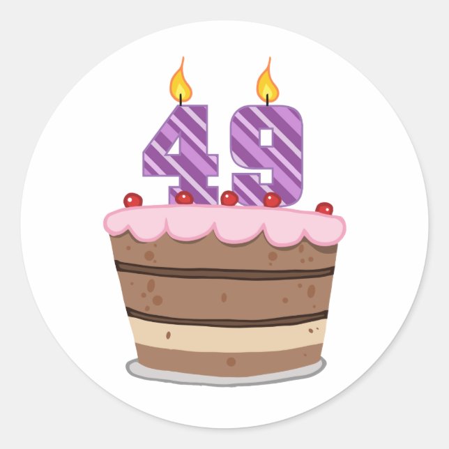 Sticker Rond 49 ans sur le gâteau d'anniversaire (Devant)