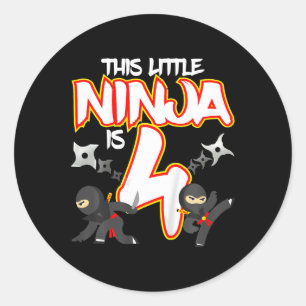 Sticker Rond 4 Ans Ninja Anniversaire Fête Arts Martiaux Karat