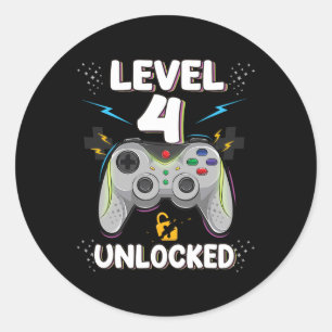 Sticker Rond 4 Jeu vidéo déverrouillé 4e anniversaire Gamer Gif