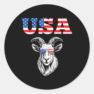 Sticker Rond 4 juillet Américain Drapeau Chèvre Lover Usa Patri