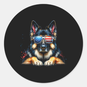Sticker Rond 4 juillet berger allemand patriotique américain Fl