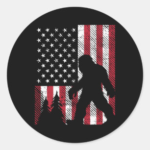 Sticker Rond 4 juillet Bigfoot Sasquatch Us Drapeau Patriotique