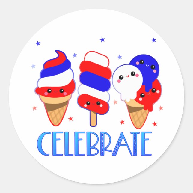 Sticker Rond 4 juillet Crème glacée fête l'indépendance (Devant)