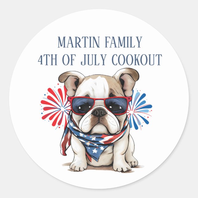 Sticker Rond 4 juillet Fête de l'Indépendance Rouge Blanc Bleu  (Devant)