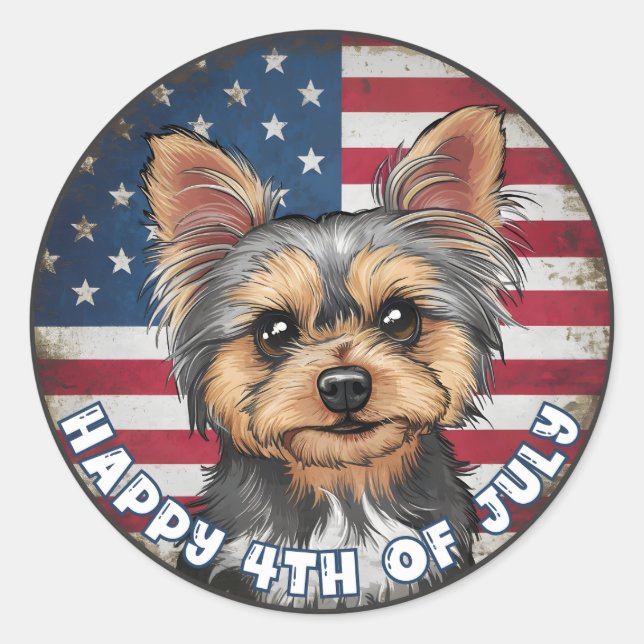 Sticker Rond 4 juillet Fête de l'Indépendance Yorkie Circle (Devant)