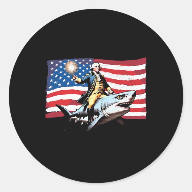 Sticker Rond 4 juillet George Washington équitation Shark Ameri (Devant)