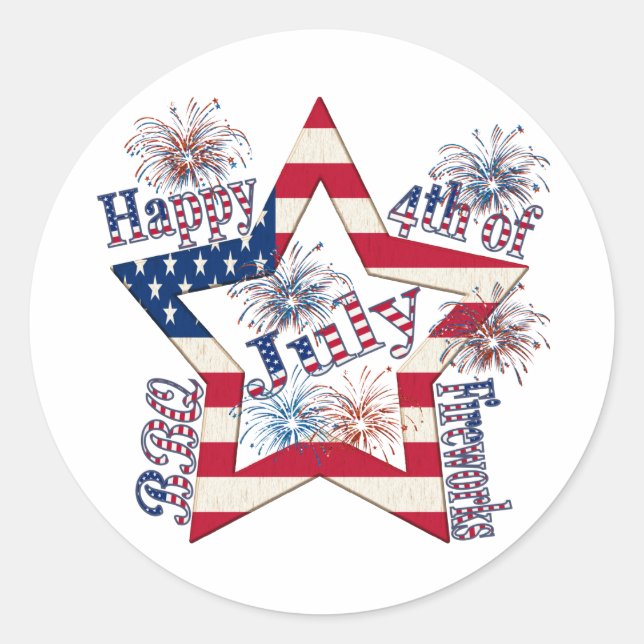 Sticker Rond 4 juillet heureux (Devant)
