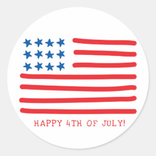 Sticker Rond 4 juillet heureux Drapeau américain tiré à la