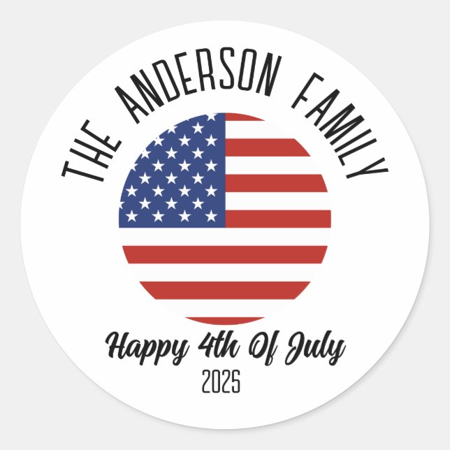 Sticker Rond 4 juillet Jour de l'Indépendance Nom personnalisé (Devant)