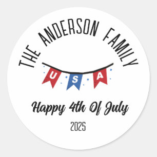 Sticker Rond 4 juillet Jour de l'Indépendance Nom personnalisé