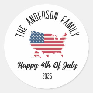 Sticker Rond 4 juillet Jour de l'Indépendance Nom personnalisé