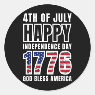 Sticker Rond 4 juillet Joyeux Jour de l'Indépendance 1776 Dieu 