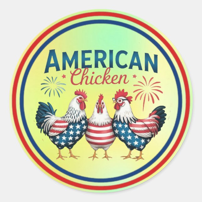 Sticker Rond 4 juillet Patriotique American Chicken-62987 (Devant)