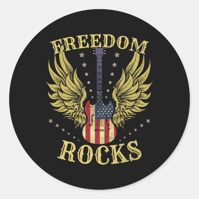 Sticker Rond 4 juillet quatrième jour de l'indépendance Guitare (Devant)