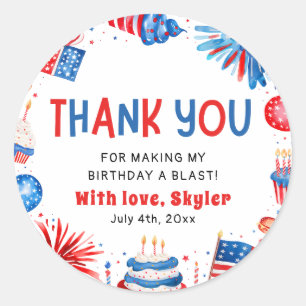 Sticker Rond 4 juillet Rouge Blanc Bleu Anniversaire Merci