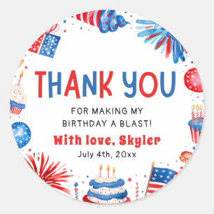 Sticker Rond 4 juillet Rouge Blanc Bleu Anniversaire Merci