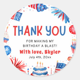 Sticker Rond 4 juillet Rouge Blanc Bleu Merci d'anniversaire