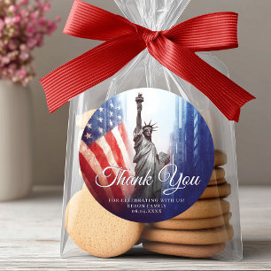 Sticker Rond 4 Juillet Statue de Liberty America Merci Favor