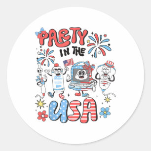 Sticker Rond 4 juillet Technologie Ultrasound Tech Girl Sonogra