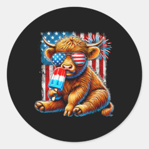 Sticker Rond 4 juillet Vache Popsicle Feu d'artifice Usa Americ