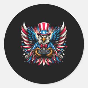 Sticker Rond 4 juillet Vidéo Jeu Bald Eagle drapeau américain B