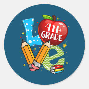 Sticker Rond 4e année Amour Retour à l'école enseignant élève
