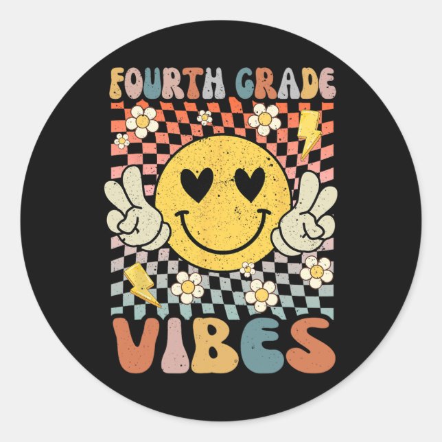 Sticker Rond 4e année Vibes 4e année Retro Enseignant 1er jour (Devant)
