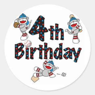 Sticker Rond 4e anniversaire de baseball de singe de soq