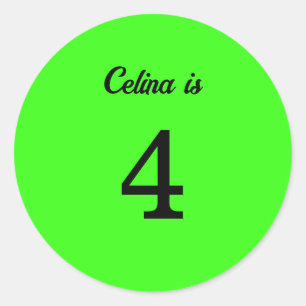 Sticker Rond 4e anniversaire Neon Green Custom Age Nom Couleur