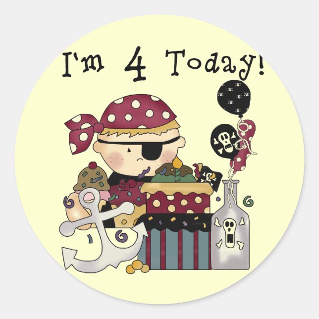 Sticker Rond 4e anniversaire Pirate Tshirts et cadeaux (Devant)