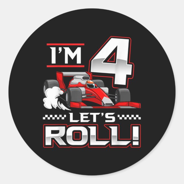 Sticker Rond 4e Anniversaire Voiture de course 4 ans Roulettes (Devant)