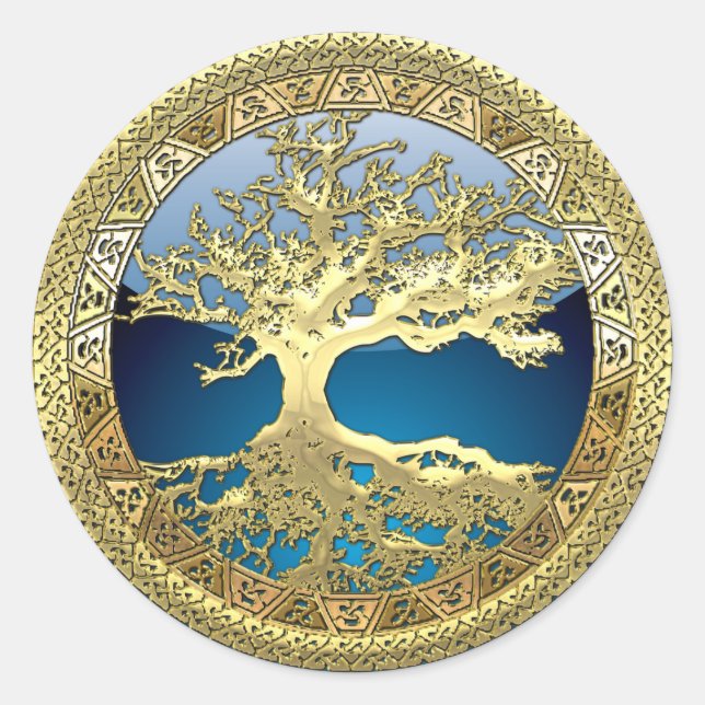 Sticker Rond [500] Arbre Celtique de Vie [Or] (Devant)