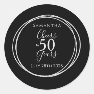 Sticker Rond 50 ans Anniversaire Noir Argent Félicitations pour