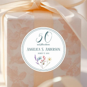 Sticker Rond 50 ans et toujours en fleurs Anniversaire Fleur de
