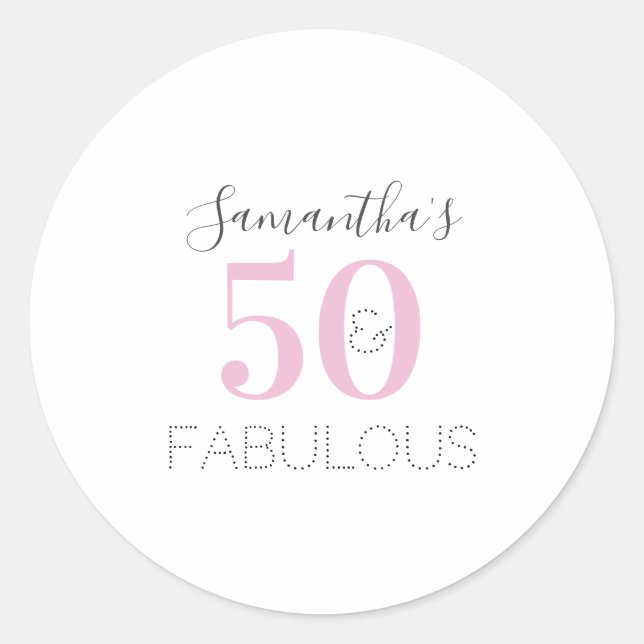 Sticker Rond 50 ans personnalisé et fabuleux Anniversaire rose  (Devant)