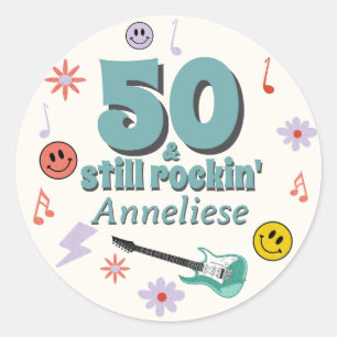 Sticker Rond 50 & Encore Rockin’ Musique rétro Anniversaire Thè
